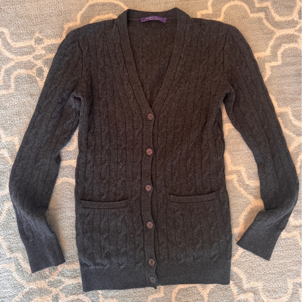 Ralph Lauren Charcoal Cashmere Cable Knit Sweater